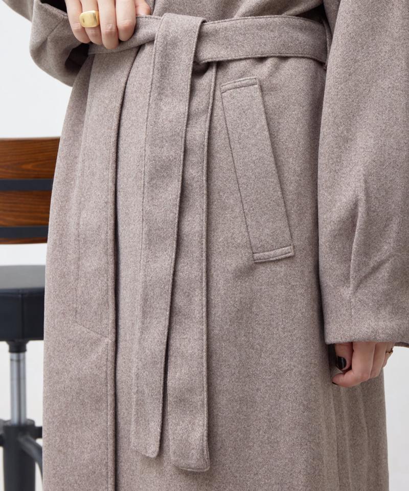ベルト付スタンドネックロングコート