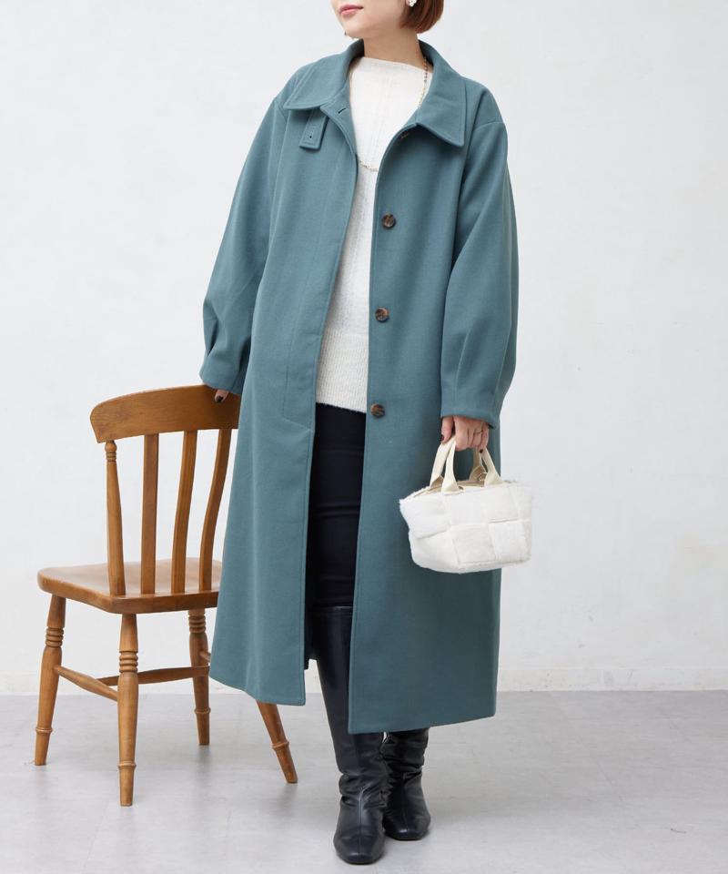 ベルト付スタンドネックロングコート
