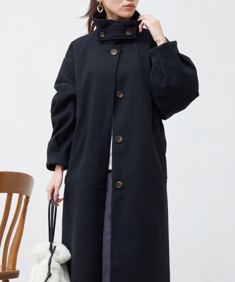 ベルト付スタンドネックロングコート