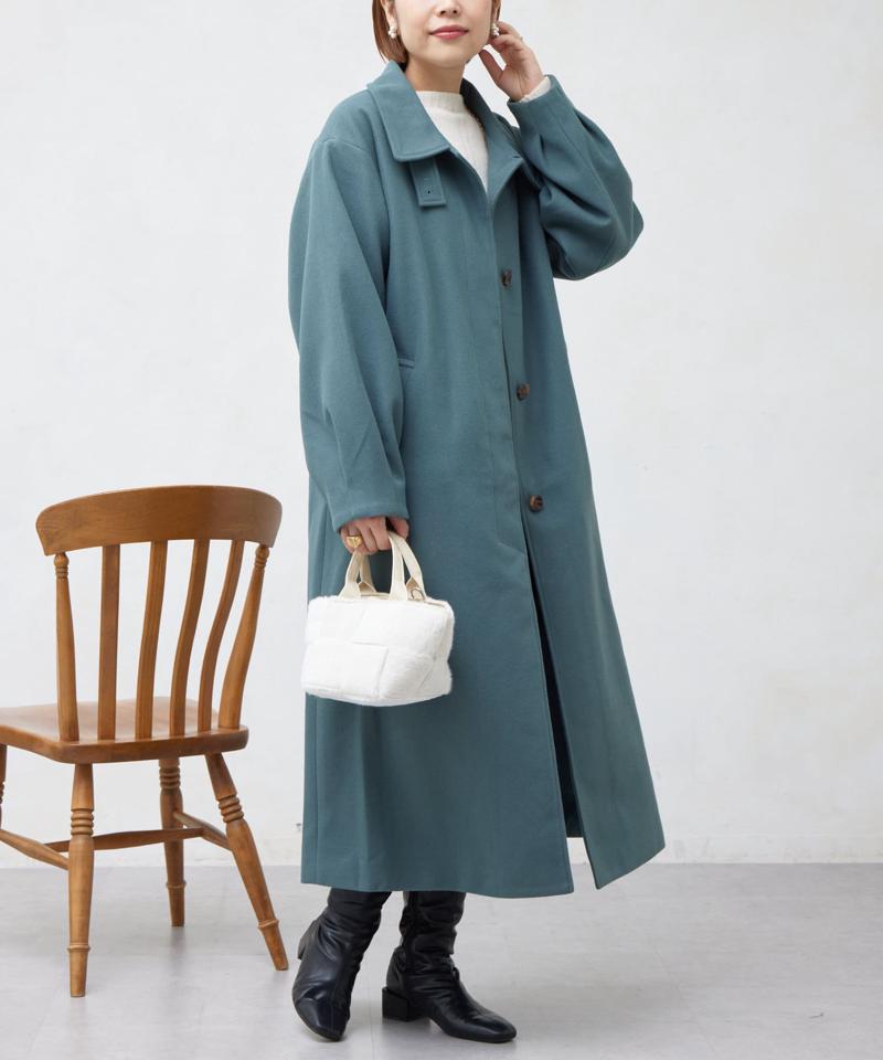 ベルト付スタンドネックロングコート