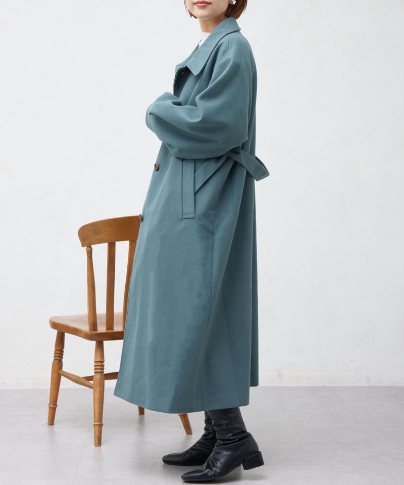 ベルト付スタンドネックロングコート