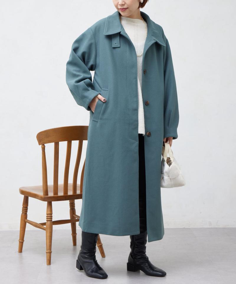 ベルト付スタンドネックロングコート