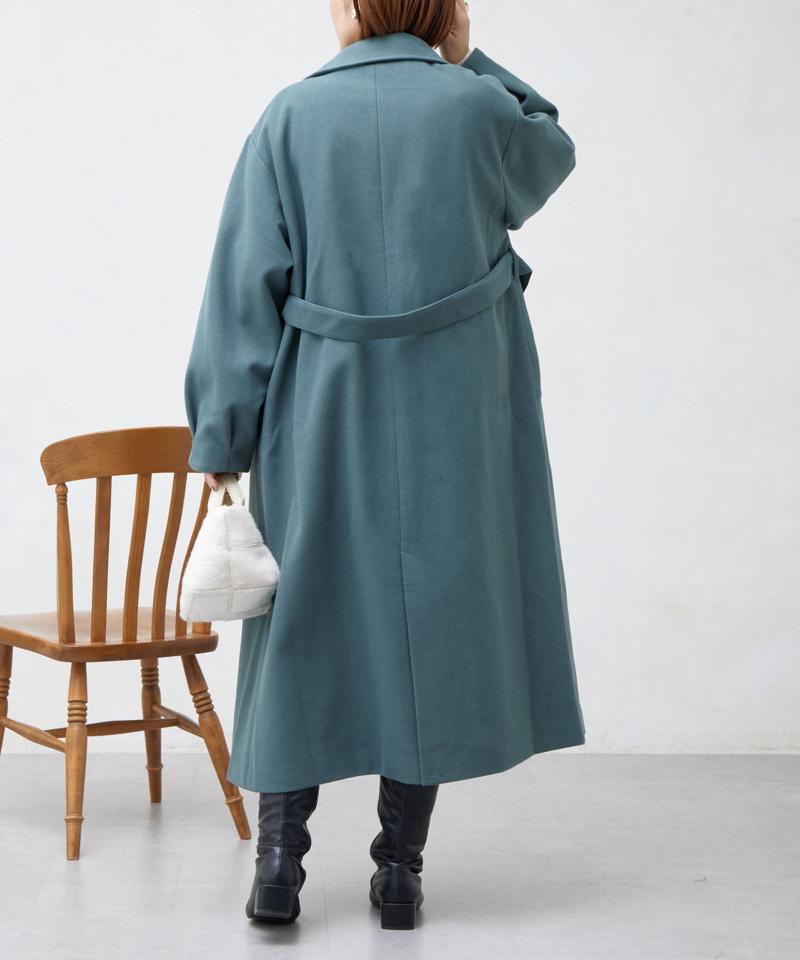 ベルト付スタンドネックロングコート