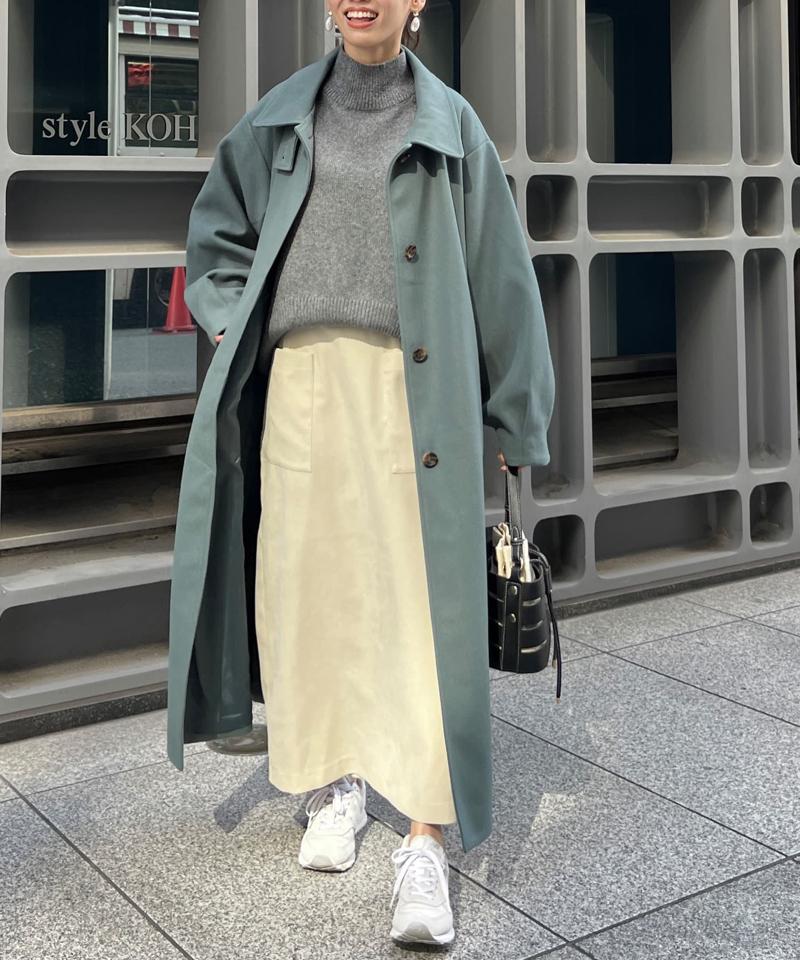 ベルト付スタンドネックロングコート