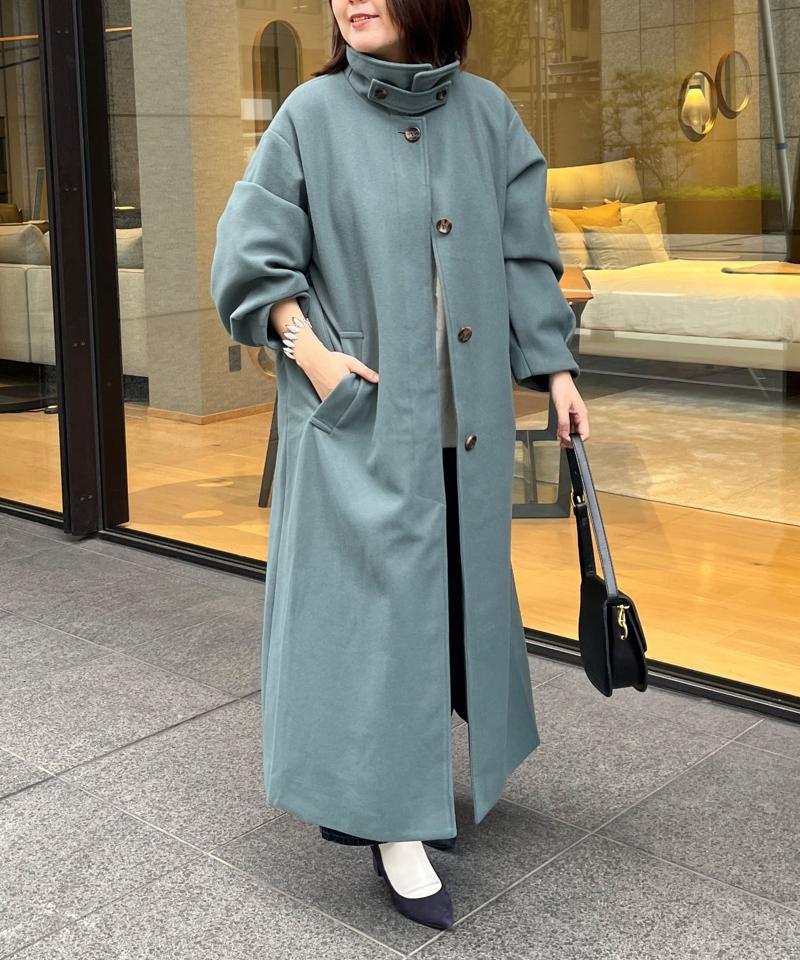 ベルト付スタンドネックロングコート