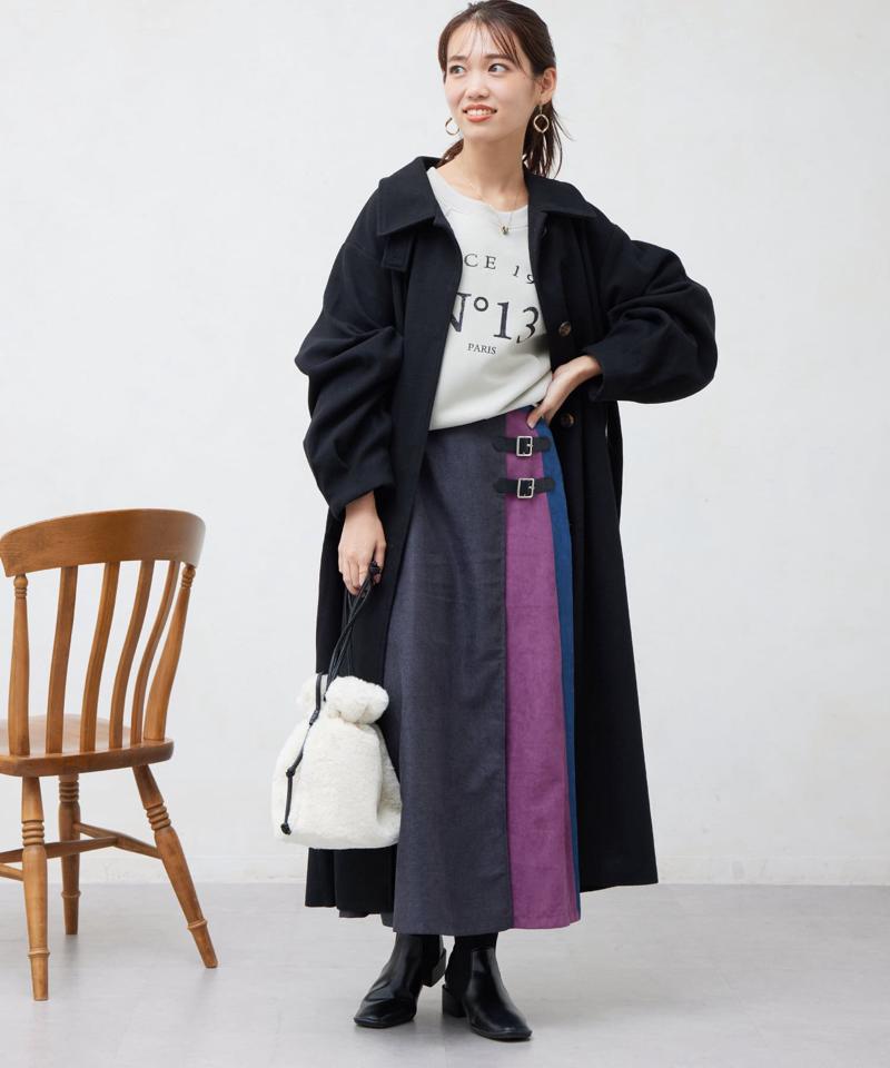 ベルト付スタンドネックロングコート