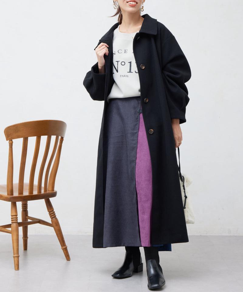 ベルト付スタンドネックロングコート