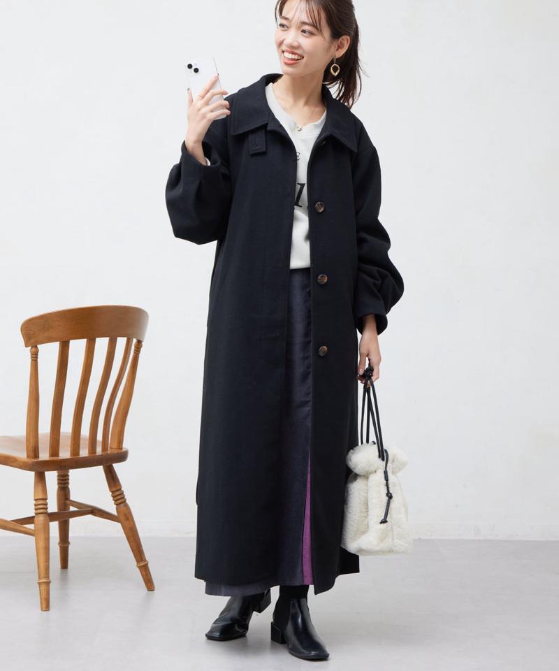 ベルト付スタンドネックロングコート