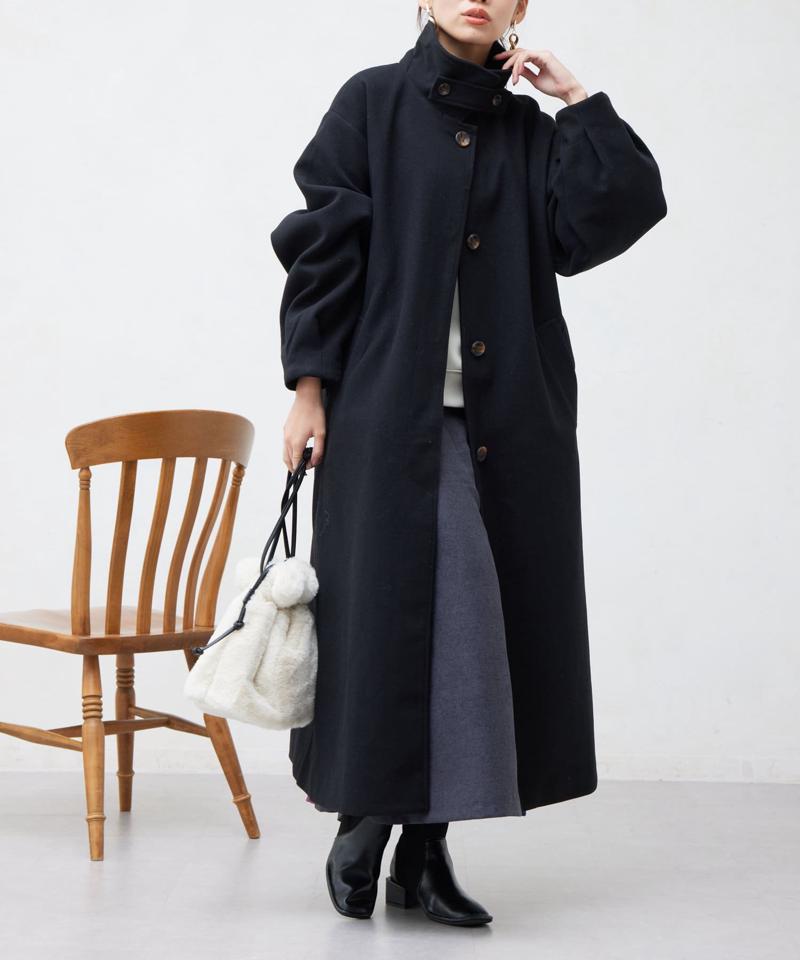 ベルト付スタンドネックロングコート