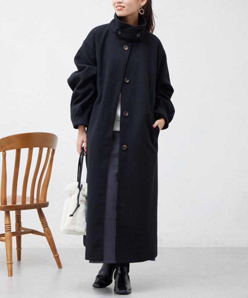 ベルト付スタンドネックロングコート