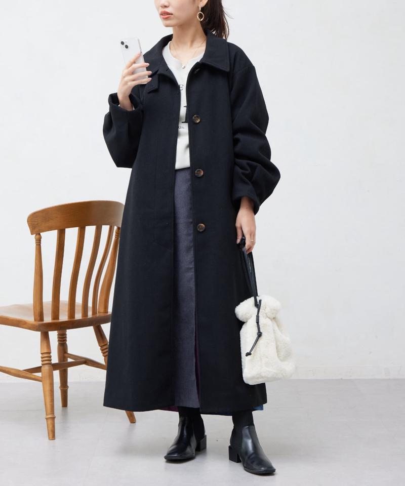 ベルト付スタンドネックロングコート