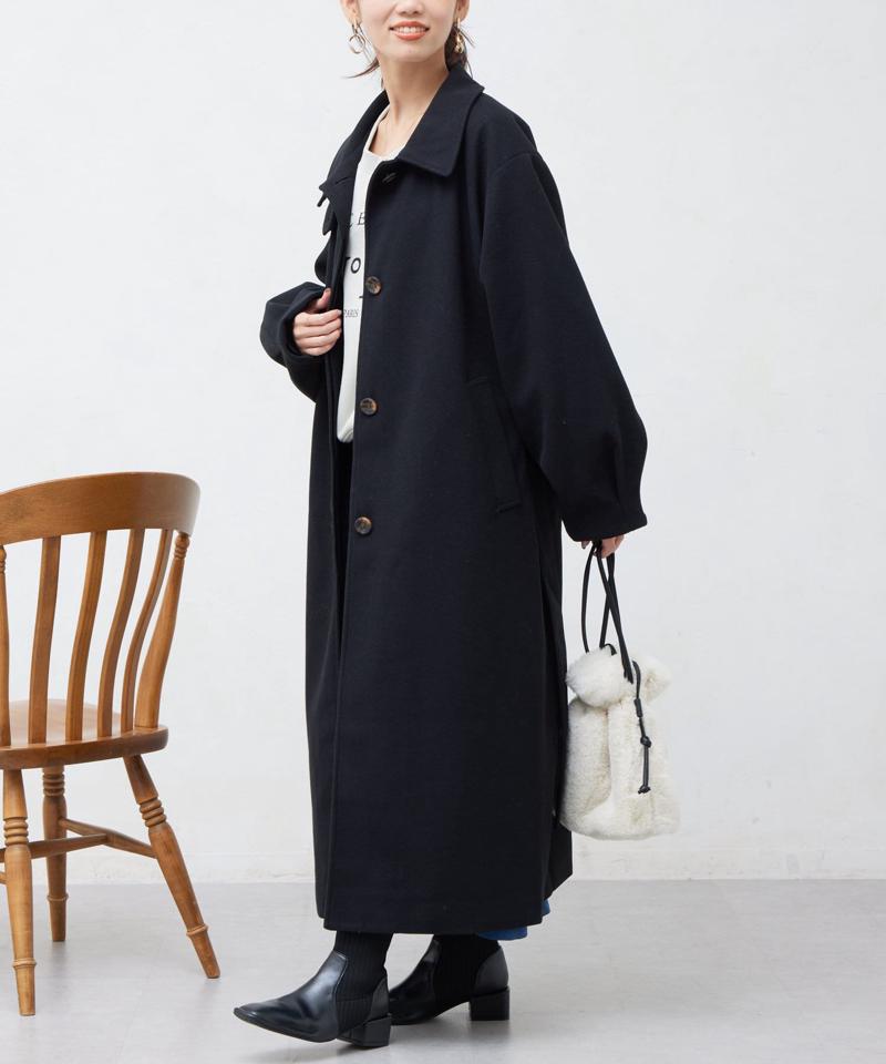ベルト付スタンドネックロングコート