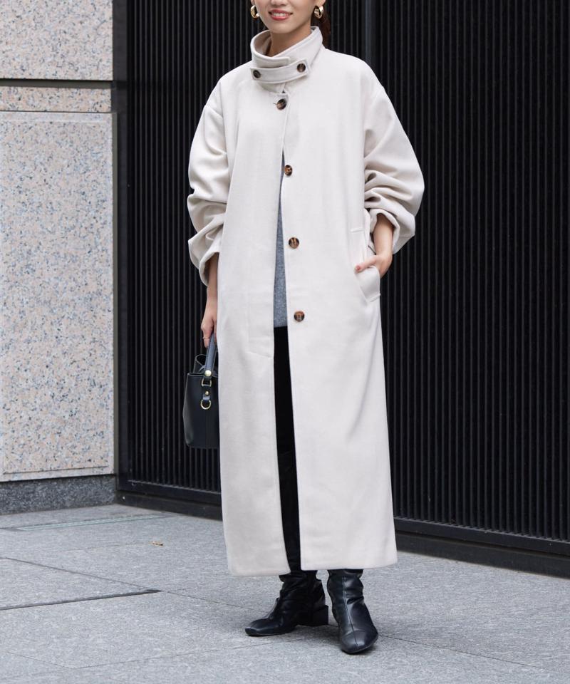 ベルト付スタンドネックロングコート