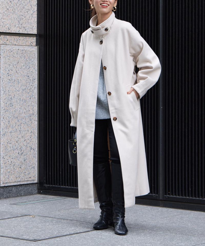 ベルト付スタンドネックロングコート