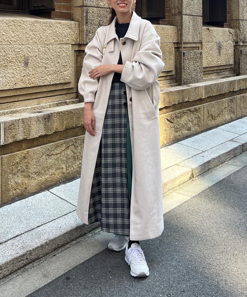 ベルト付スタンドネックロングコート