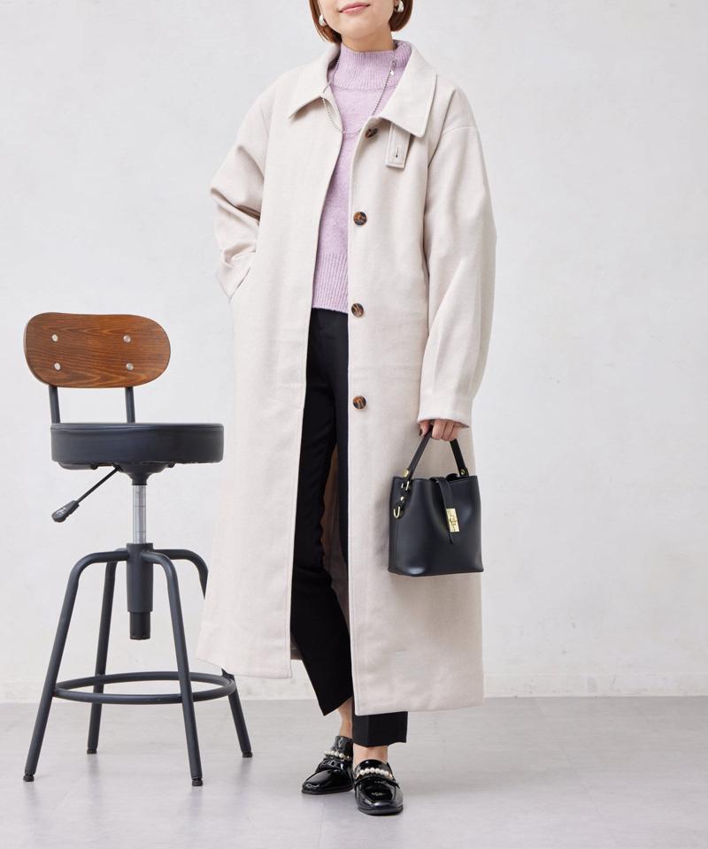 ベルト付スタンドネックロングコート