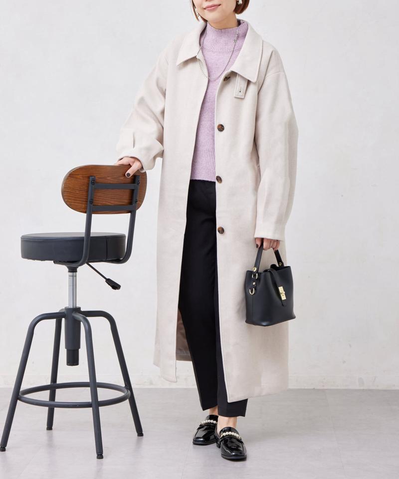 ベルト付スタンドネックロングコート