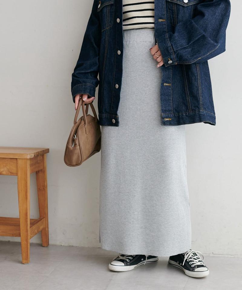 【年中頼れる/3～5サイズ展開/リピーター多数◎】リブカットナロースカート《WEB限定》