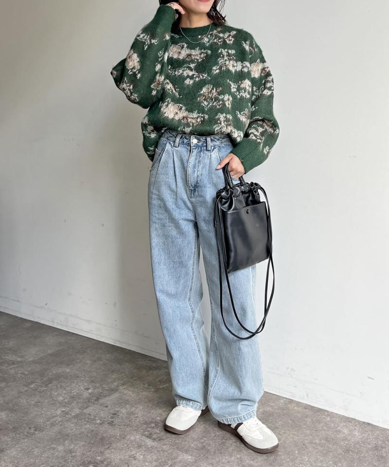 ぼかし花柄シャギーニット