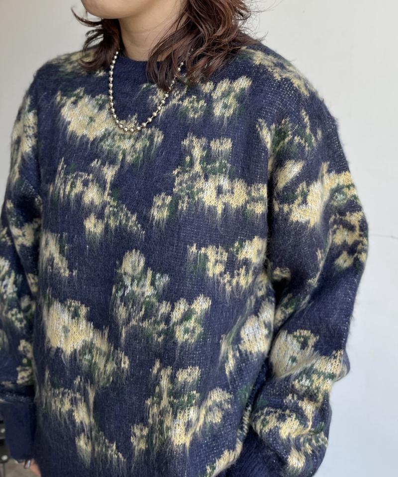 ぼかし花柄シャギーニット