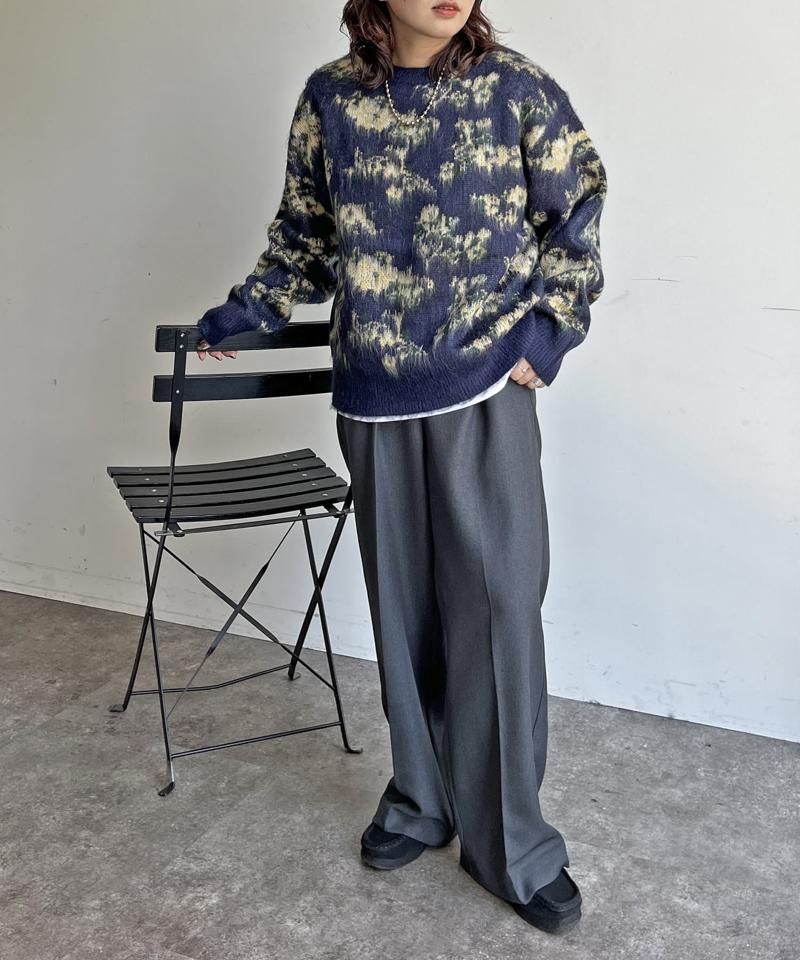 ぼかし花柄シャギーニット