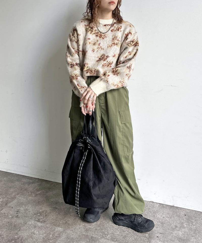 ぼかし花柄シャギーニット