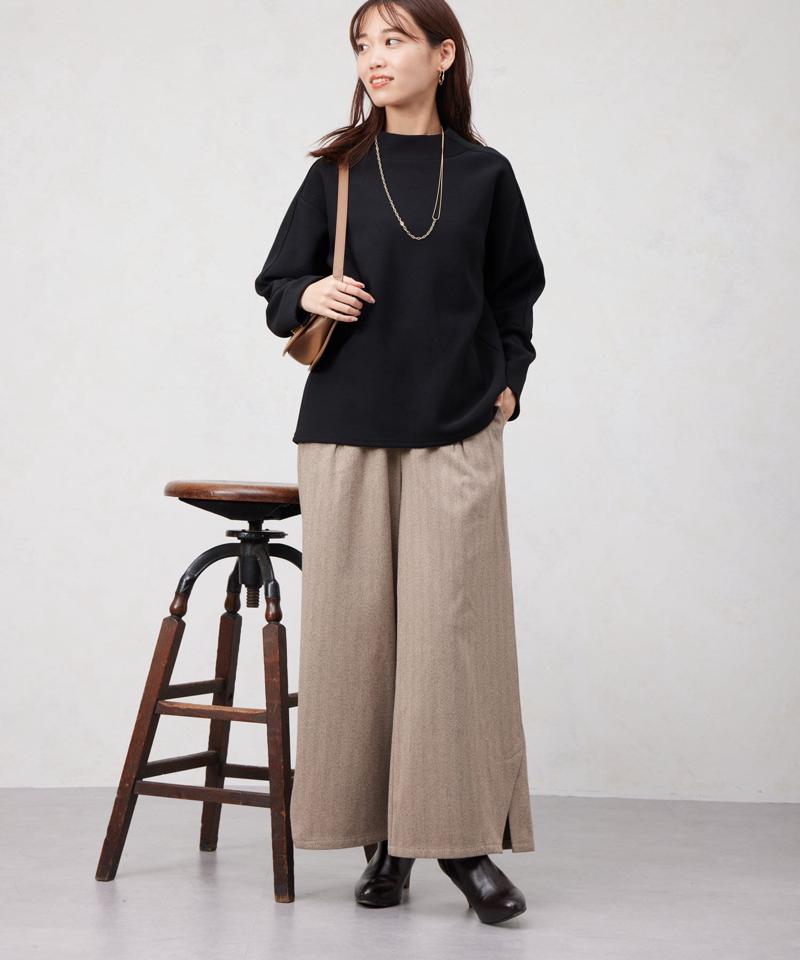 ヘリンボーンスリット切替ワイドパンツ