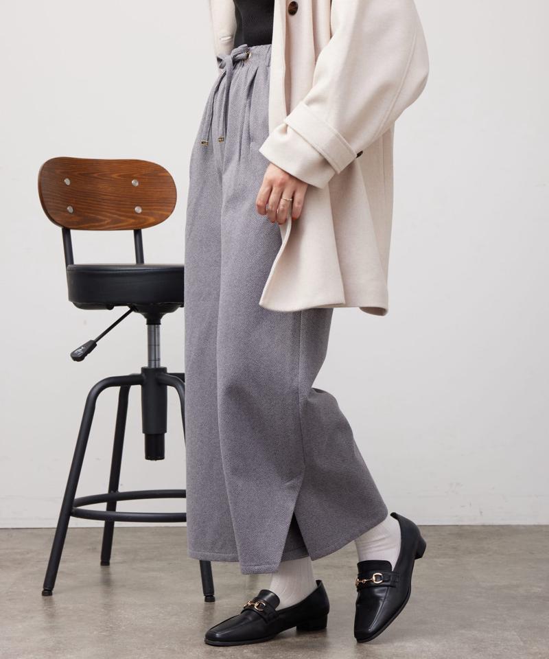 ヘリンボーンスリット切替ワイドパンツ
