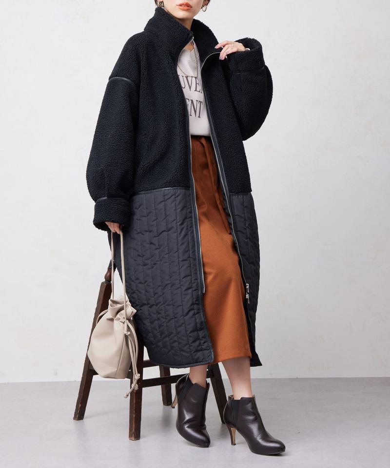 ボア×キルティングZIPコート