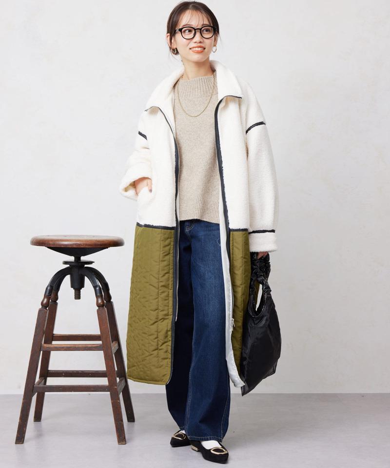 ボア×キルティングZIPコート