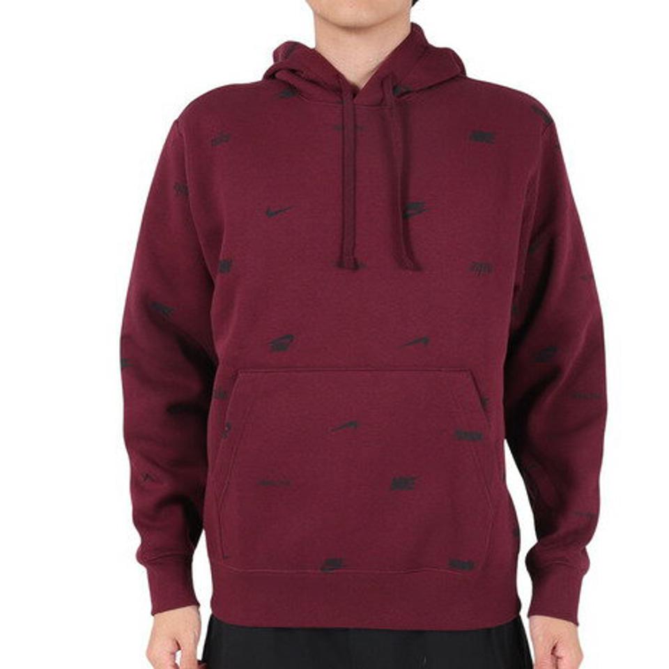 ナイキ（NIKE）（メンズ）クラブ フリース オールオーバー プリント プルオーバー パーカー FB7435-681 バーガンディ
