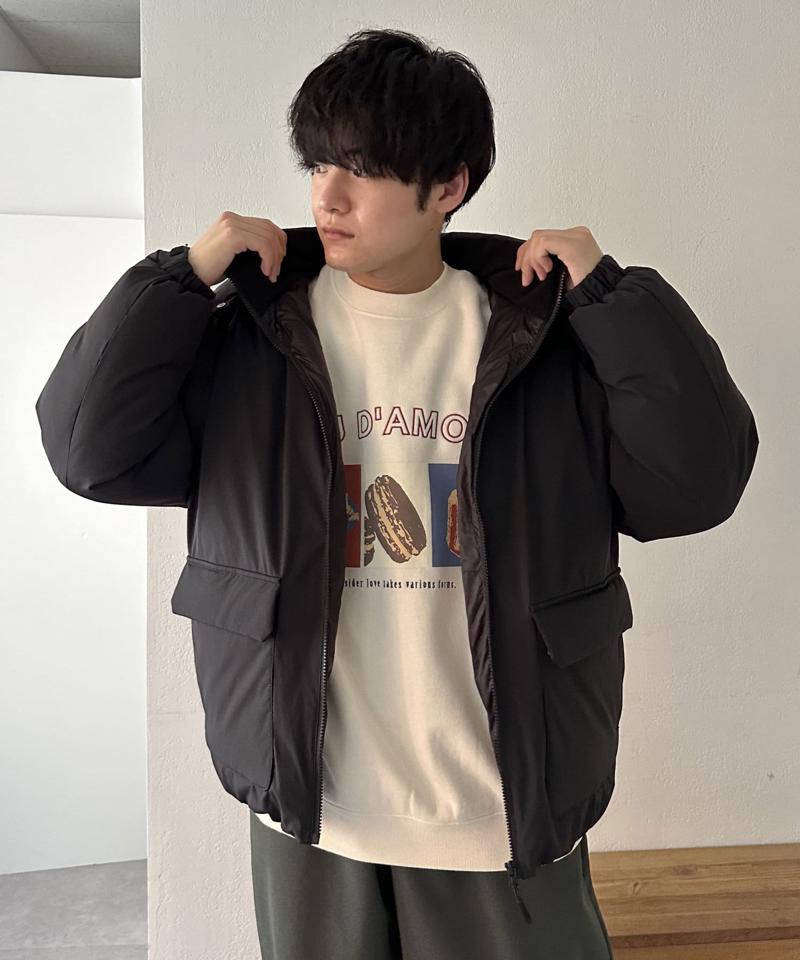 【ユニセックス】ナイロンストレッチ中綿フード付きブルゾン