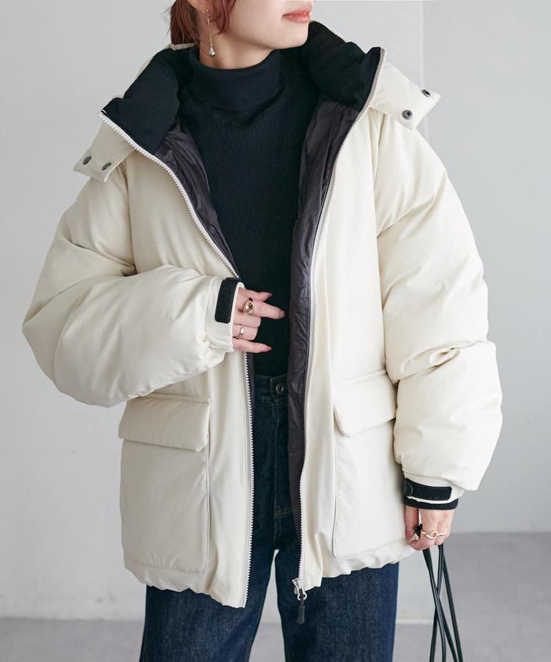 【ユニセックス】ナイロンストレッチ中綿フード付きブルゾン