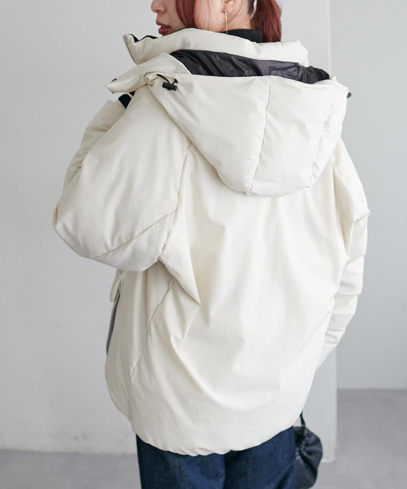 【ユニセックス】ナイロンストレッチ中綿フード付きブルゾン