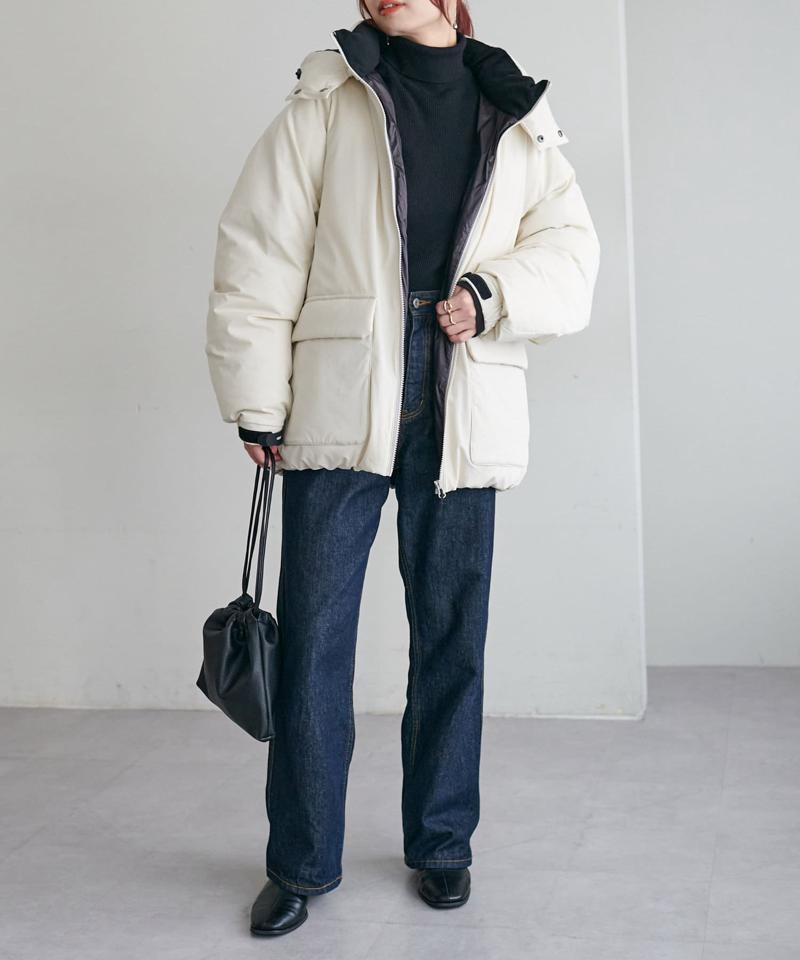 【ユニセックス】ナイロンストレッチ中綿フード付きブルゾン