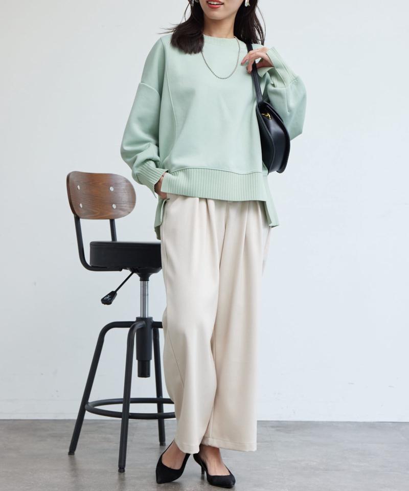 ポイントステッチ起毛ワイドパンツ