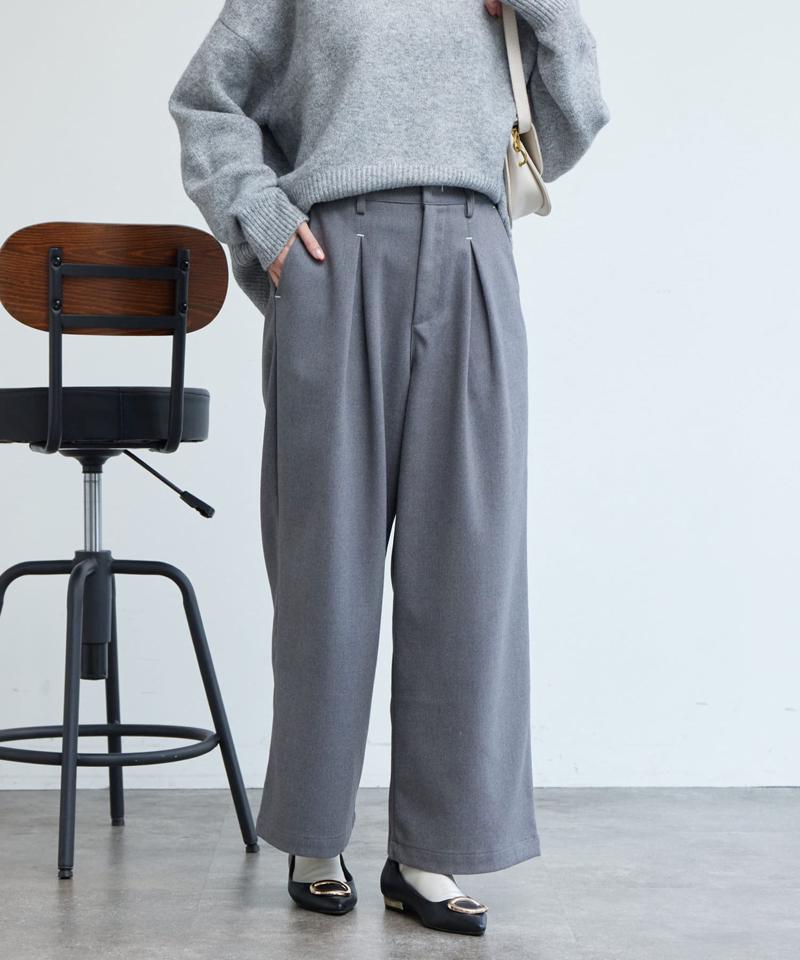 ポイントステッチ起毛ワイドパンツ