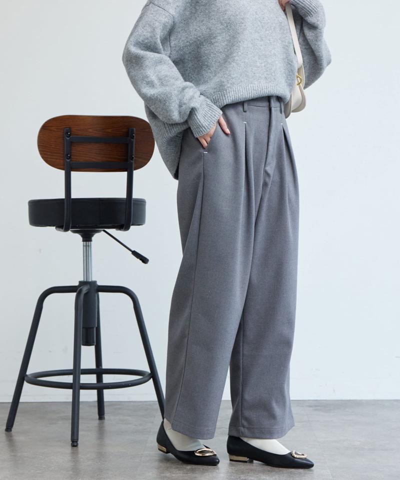 ポイントステッチ起毛ワイドパンツ