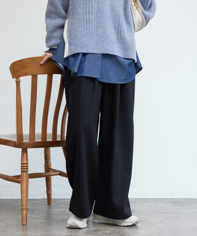 ポイントステッチ起毛ワイドパンツ
