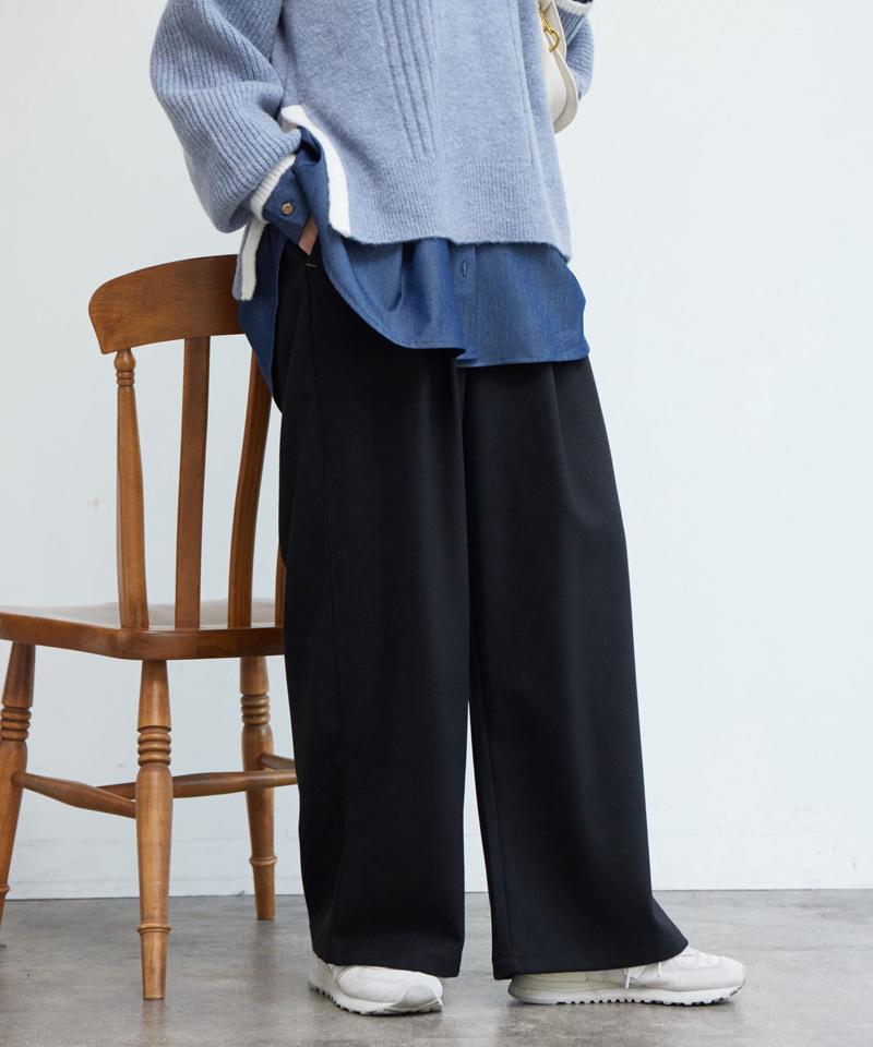 ポイントステッチ起毛ワイドパンツ