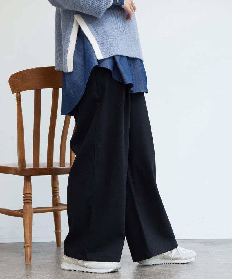 ポイントステッチ起毛ワイドパンツ