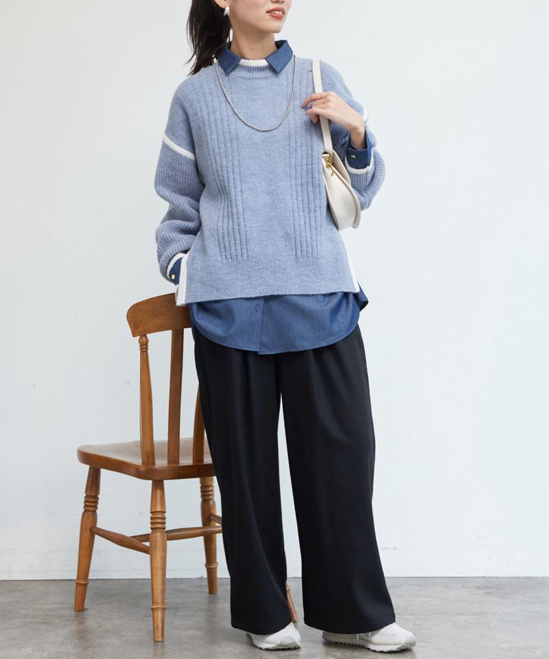 ポイントステッチ起毛ワイドパンツ