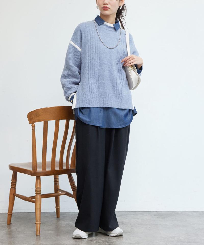 ポイントステッチ起毛ワイドパンツ