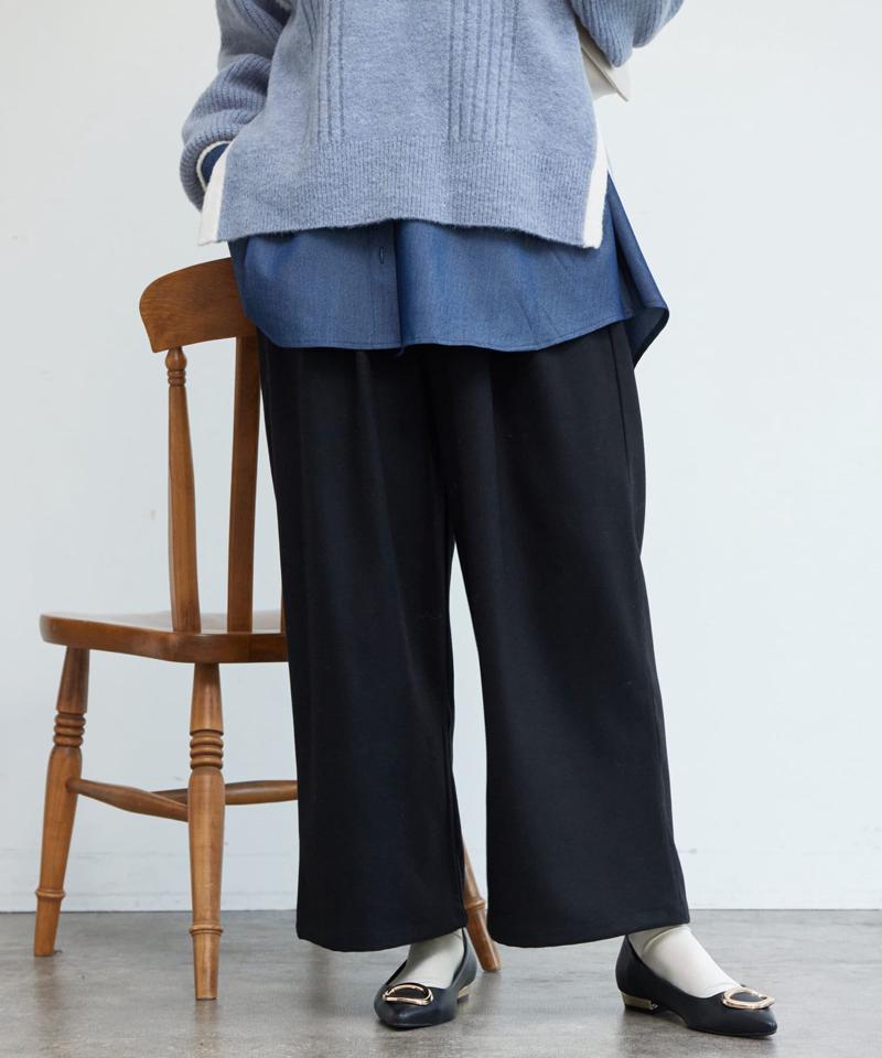 ポイントステッチ起毛ワイドパンツ
