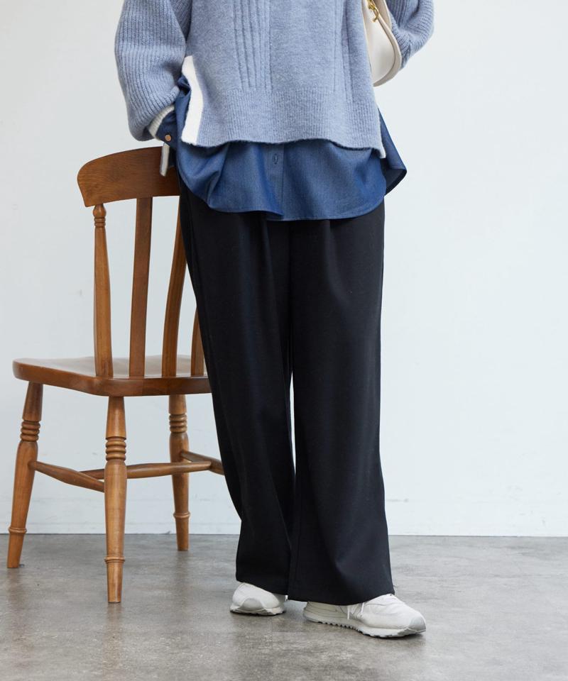 ポイントステッチ起毛ワイドパンツ