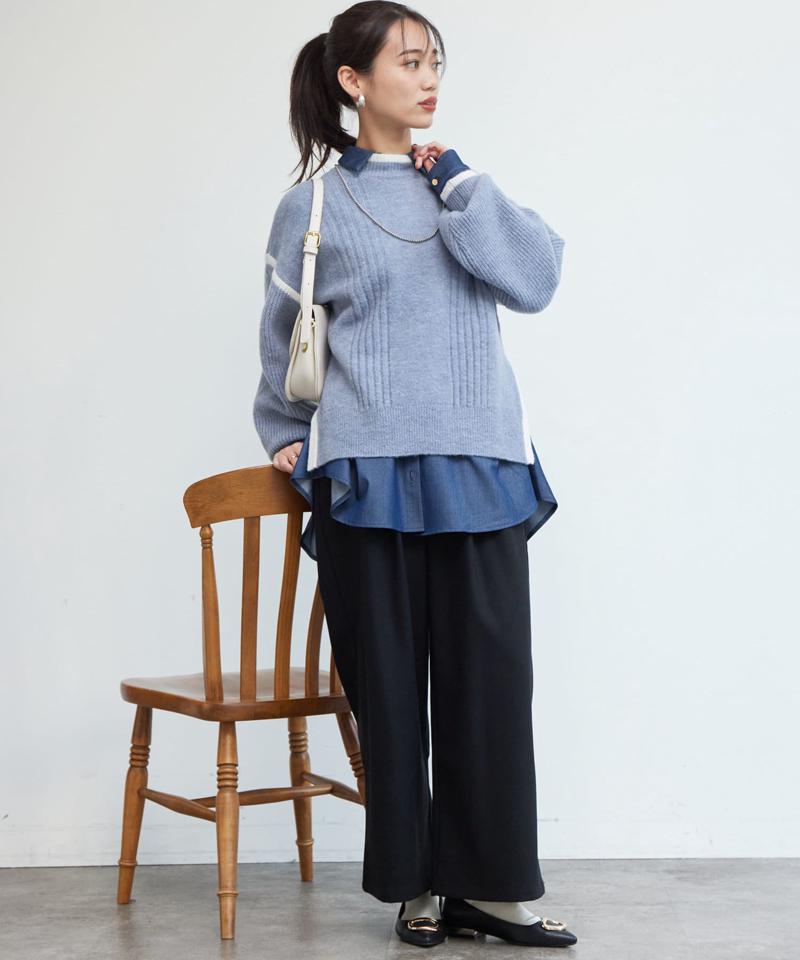 ポイントステッチ起毛ワイドパンツ
