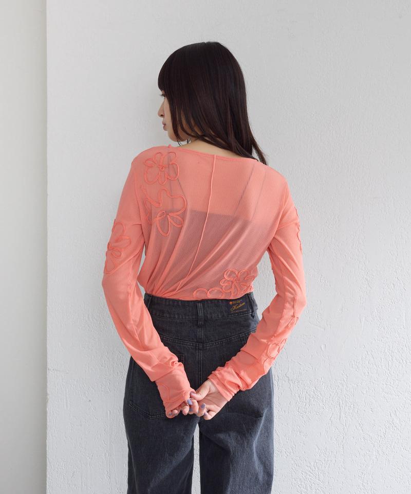 フラワーコード刺繍シアーTOPS