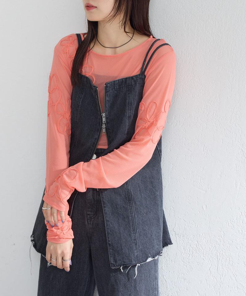 フラワーコード刺繍シアーTOPS