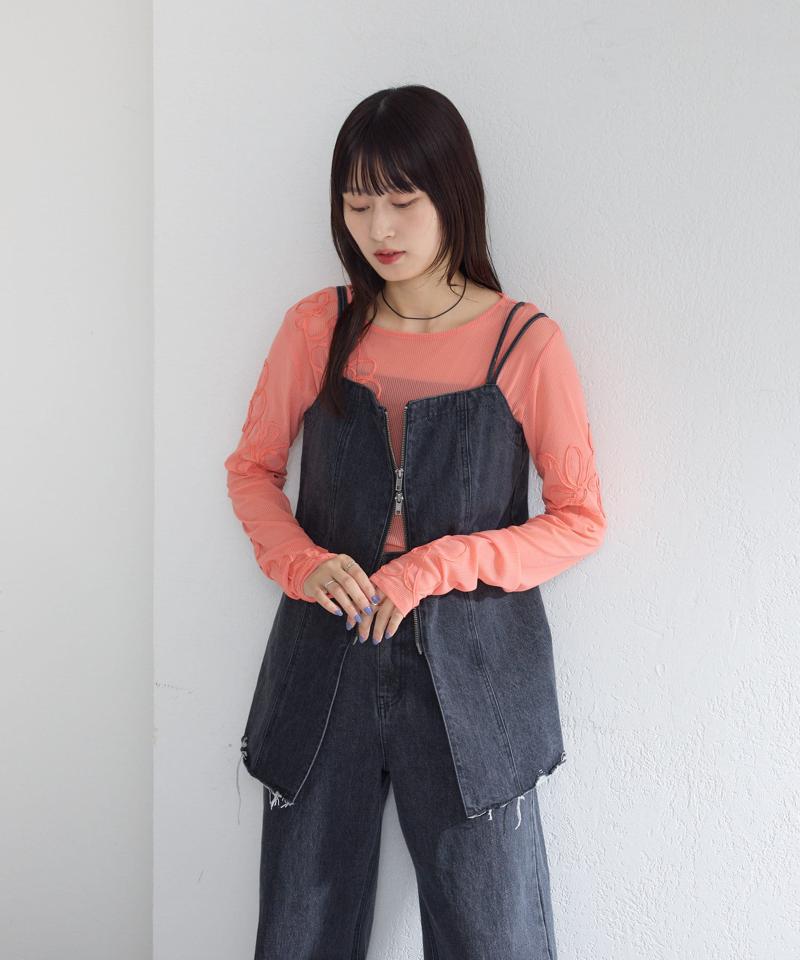 フラワーコード刺繍シアーTOPS