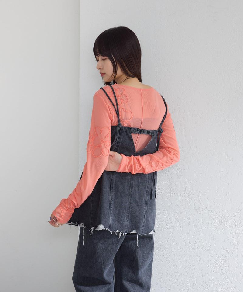 フラワーコード刺繍シアーTOPS